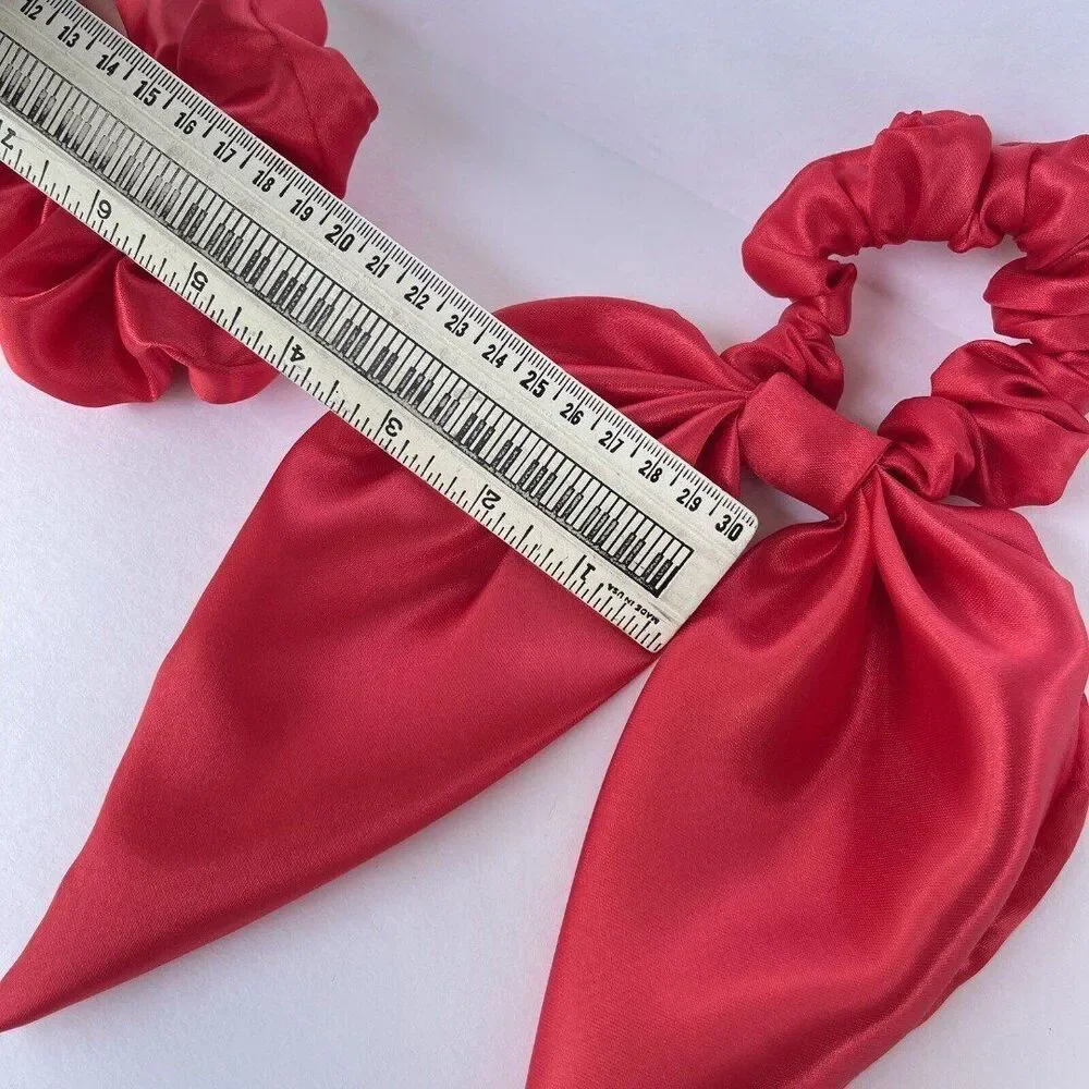 2 New Women Hair Satin Scrunchie Hair Tie Red